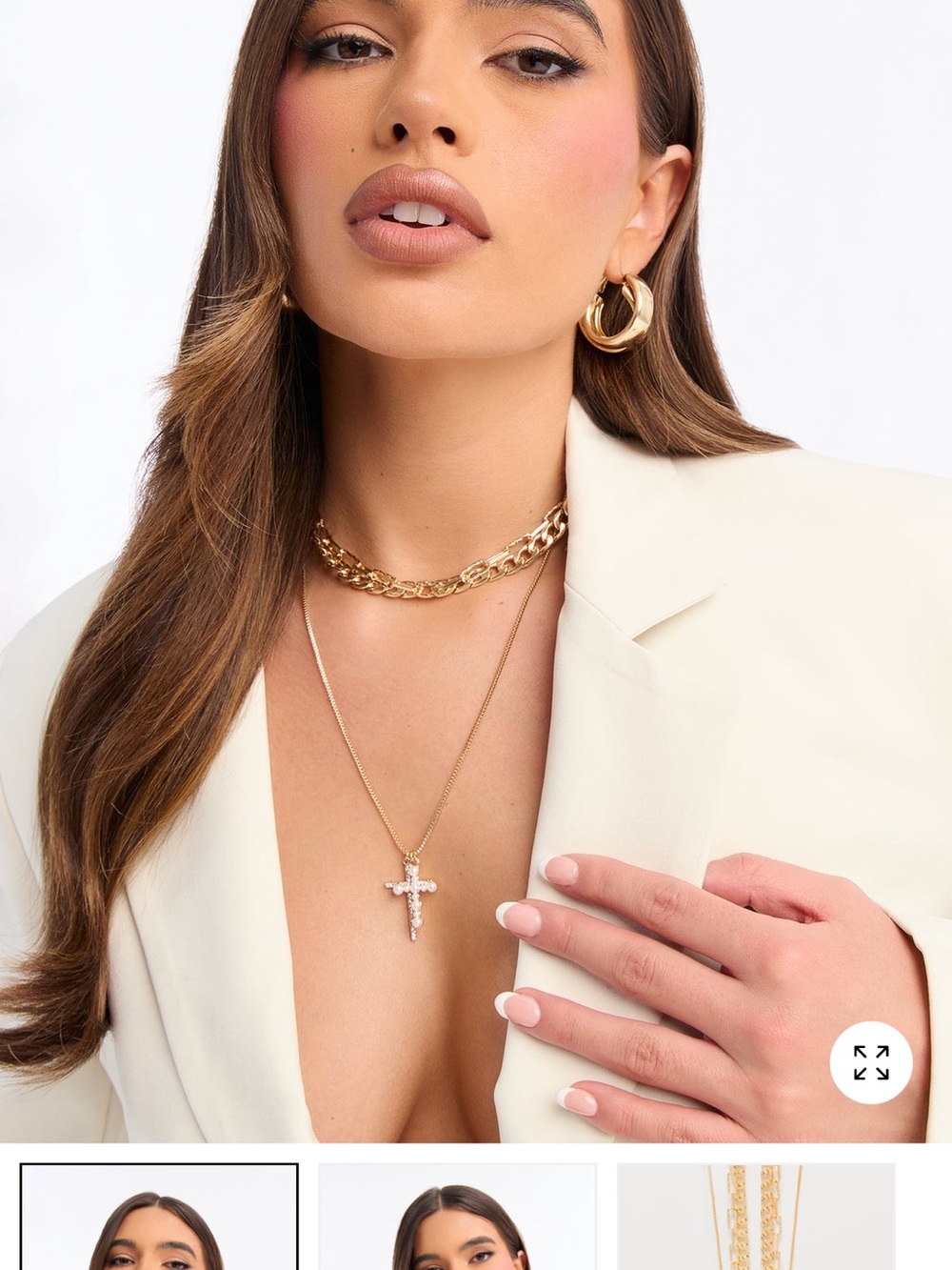 Gold Cross Pendant Necklace - Layered Gold Chain